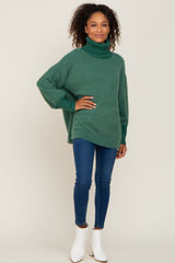 Forest Green Fuzzy Knit Turtleneck Sweater