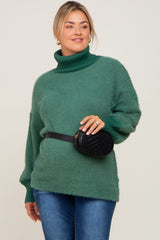 Forest Green Fuzzy Knit Turtleneck Maternity Plus Sweater