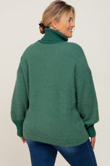 Forest Green Fuzzy Knit Turtleneck Maternity Plus Sweater