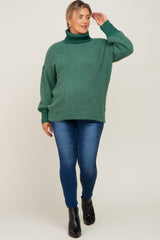 Forest Green Fuzzy Knit Turtleneck Maternity Plus Sweater