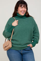 Forest Green Fuzzy Knit Turtleneck Plus Sweater