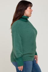 Forest Green Fuzzy Knit Turtleneck Plus Sweater