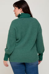 Forest Green Fuzzy Knit Turtleneck Plus Sweater