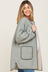 Light Olive Reversible Sherpa Maternity Jacket