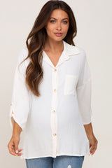 Ivory Button Front Collared Maternity Blouse