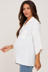 Ivory Button Front Collared Maternity Blouse