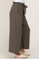 Olive Paper Bag Wide Leg Pants