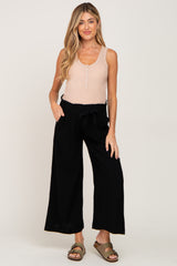 Black Paper Bag Wide Leg Maternity Pants