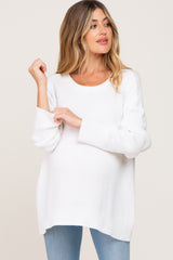 White Ribbed Trim Maternity Sweater