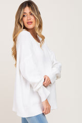 White Ribbed Trim Maternity Sweater