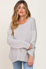 Grey Ribbed Trim Maternity Sweater