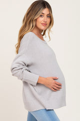 Grey Ribbed Trim Maternity Sweater