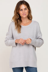 Grey Ribbed Trim Maternity Sweater