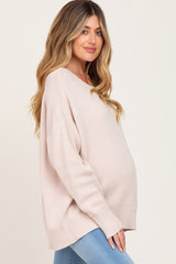 Beige Ribbed Trim Maternity Sweater