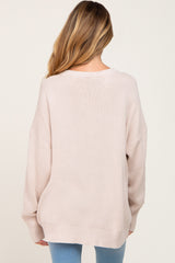 Beige Ribbed Trim Maternity Sweater