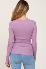 Lavender Ribbed Button Front Long Sleeve Maternity Top