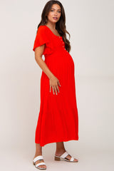 Red Button Front Maternity Midi Dress