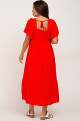 Red Button Front Maternity Midi Dress