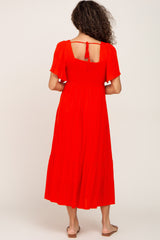 Red Button Front Midi Dress