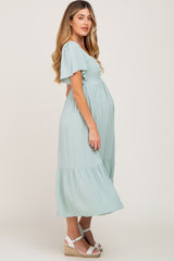 Mint Green Button Front Maternity Midi Dress