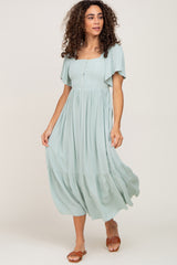 Mint Green Button Front Maternity Midi Dress