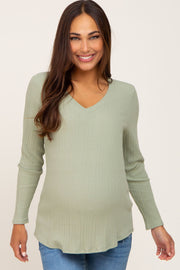 Sage Ribbed V-Neck Long Sleeve Maternity Top