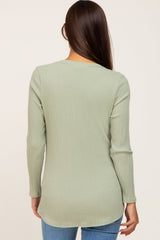 Sage Ribbed V-Neck Long Sleeve Maternity Top