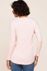 Light Pink Ribbed V-Neck Long Sleeve Top