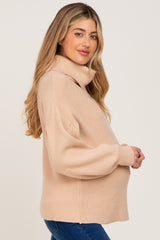 Beige Turtleneck Knit Maternity Sweater