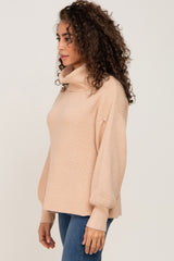 Beige Turtleneck Knit Sweater