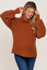 Rust Turtleneck Knit Maternity Sweater