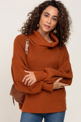 Rust Turtleneck Knit Maternity Sweater