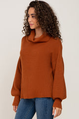 Rust Turtleneck Knit Sweater