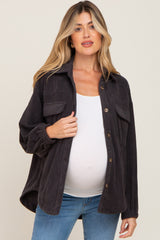 Charcoal Corduroy Front Pocket Maternity Shacket