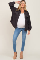 Charcoal Corduroy Front Pocket Maternity Shacket