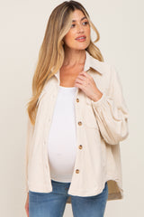 Beige Corduroy Front Pocket Maternity Shacket