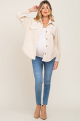 Beige Corduroy Front Pocket Maternity Shacket