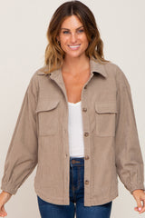 Taupe Corduroy Front Pocket Maternity Shacket