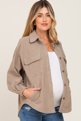 Taupe Corduroy Front Pocket Maternity Shacket