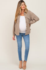 Taupe Corduroy Front Pocket Maternity Shacket