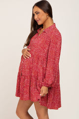 Rust Printed Button Down Tiered Maternity Mini Dress