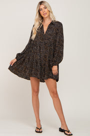 Black Printed Button Down Tiered Mini Dress