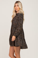 Black Printed Button Down Tiered Mini Dress