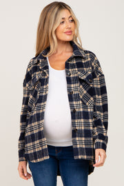 Navy Plaid Maternity Shirt Jacket