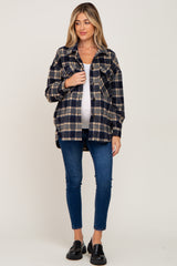 Navy Plaid Maternity Shirt Jacket