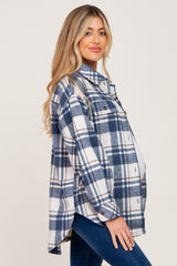 Blue Plaid Maternity Shirt Jacket