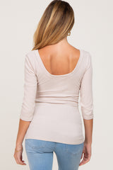 Beige Ribbed Scoop Neck Maternity Top