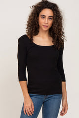 Black Ribbed Scoop Neck Maternity Top