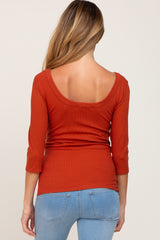 Rust Ribbed Scoop Neck Maternity Top