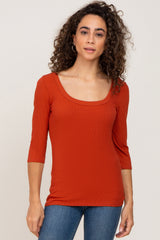 Rust Ribbed Scoop Neck Maternity Top